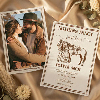 Western Retro Funky Hand Drawn Photo Wedding Invitation