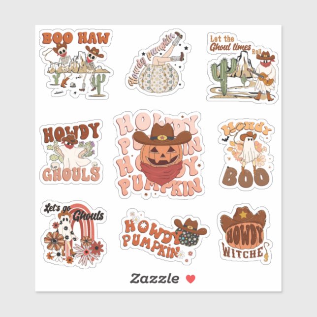 Western Retro Funny Halloween Sticker (Sheet)