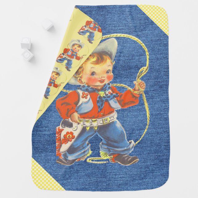 Western Retro Little Cowboy With Rope Blanket (In Situ)