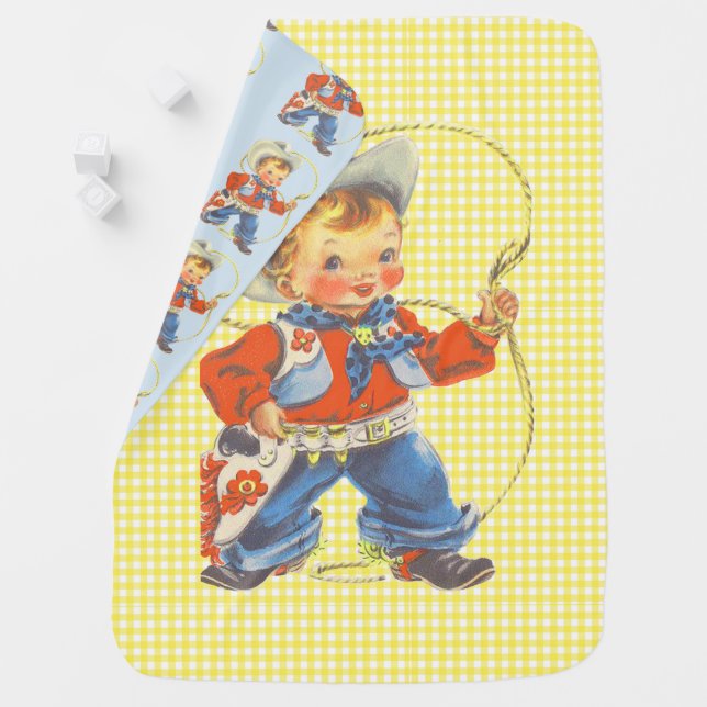 Western Retro Little Cowboy With Rope Blanket 2 (In Situ)