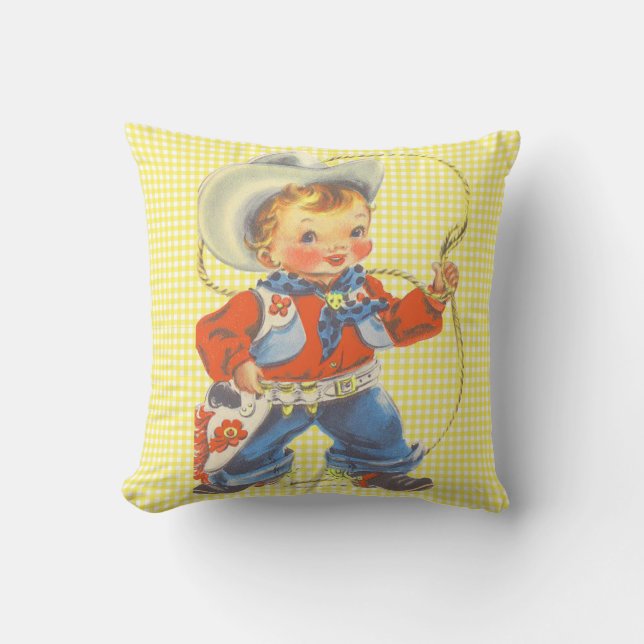 Western Retro Little Cowboy With Rope Pillow (Front)