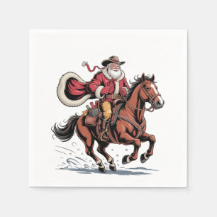 Western Riding Rodeo Horse Cowboy Santa Christmas Napkins