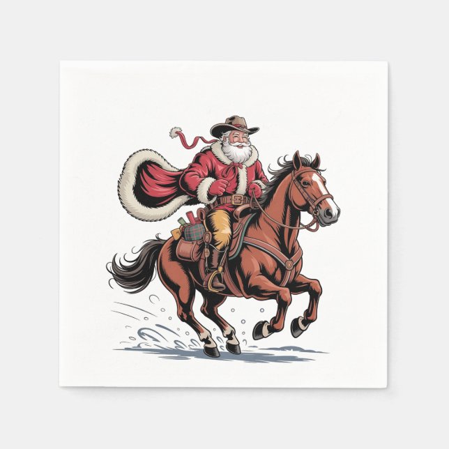 Western Riding Rodeo Horse Cowboy Santa Christmas Napkins (Front)