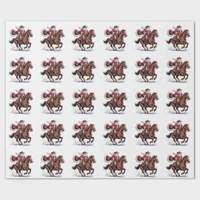 Western Riding Rodeo Horse Cowboy Santa Christmas Wrapping Paper
