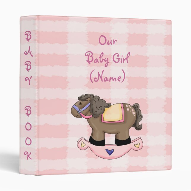 Western Rockin Horse Girl Baby Book Album Avery Bi 3 Ring Binder (Front/Spine)