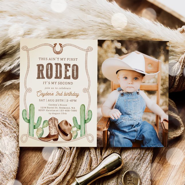 Western Rodeo 2nd Birthday Photo Invitation (Creator Uploaded)