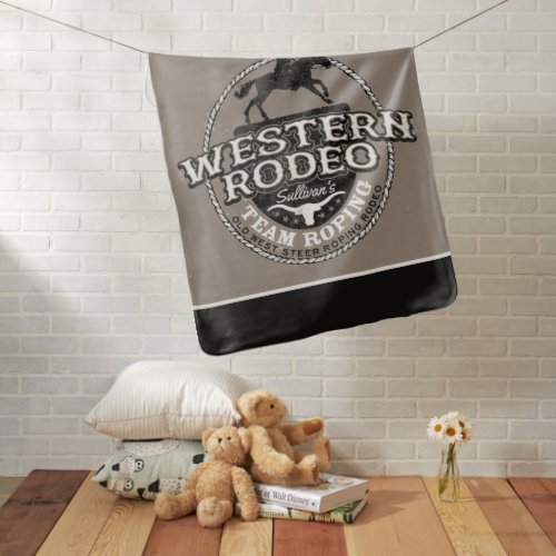 Western Rodeo ADD NAME Old West Steer Roping Roper Baby Blanket