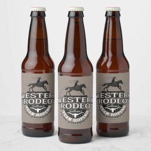 Western Rodeo ADD NAME Old West Steer Roping Roper Beer Bottle Label
