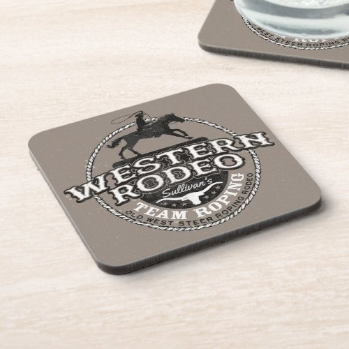 Western Rodeo ADD NAME Old West Steer Roping Roper Beverage Coaster