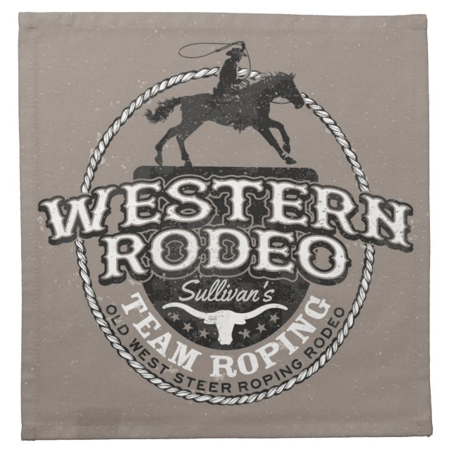 Western Rodeo ADD NAME Old West Steer Roping Roper Cloth Napkin (Front)