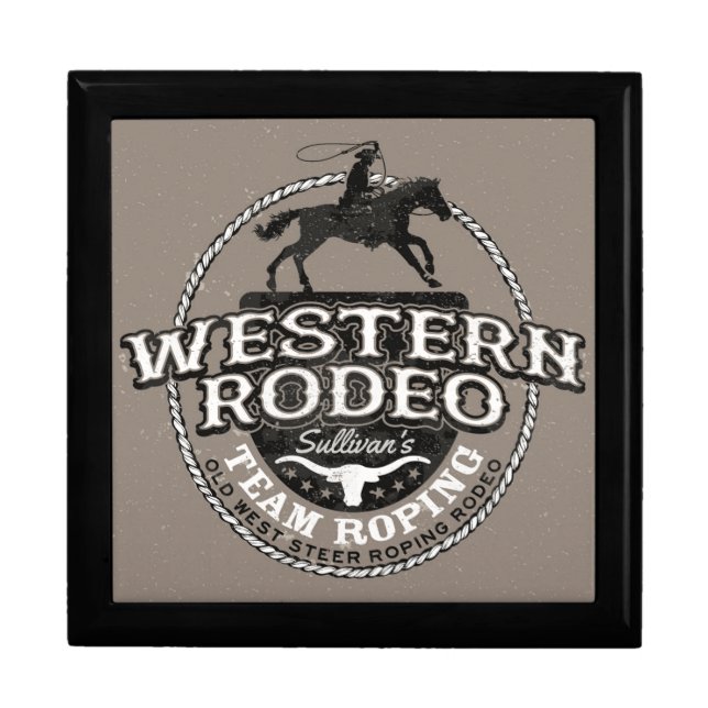 Western Rodeo ADD NAME Old West Steer Roping Roper Gift Box (Front)