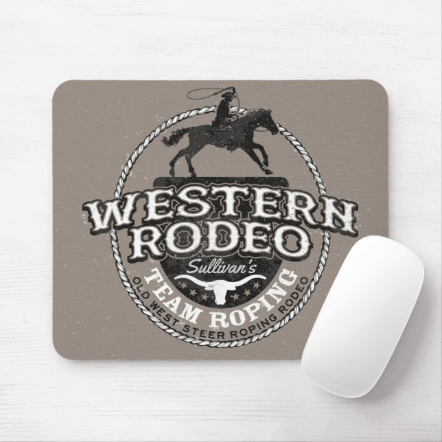Western Rodeo ADD NAME Old West Steer Roping Roper Mouse Pad (With Mouse)