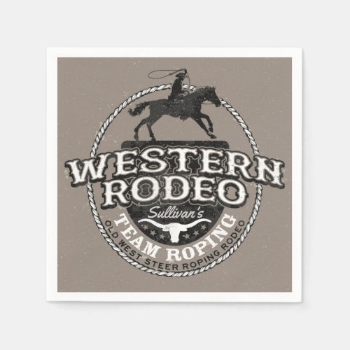 Western Rodeo ADD NAME Old West Steer Roping Roper Napkins