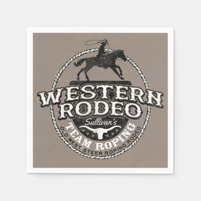 Western Rodeo ADD NAME Old West Steer Roping Roper Napkins (Front)