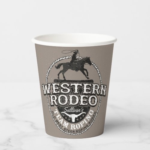 Western Rodeo ADD NAME Old West Steer Roping Roper Paper Cups