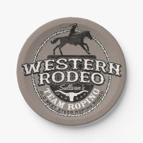 Western Rodeo ADD NAME Old West Steer Roping Roper Paper Plates