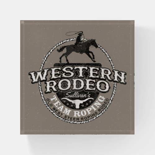 Western Rodeo ADD NAME Old West Steer Roping Roper Paperweight