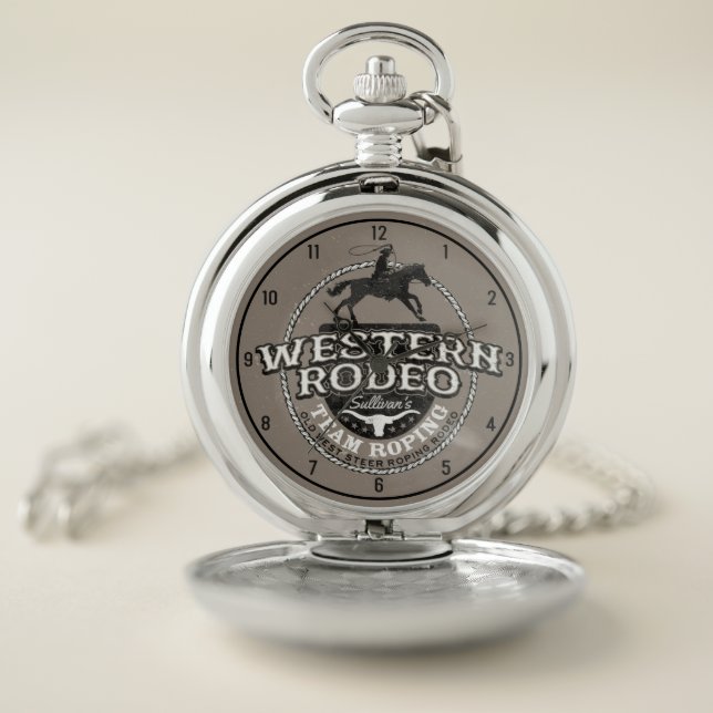 Western Rodeo ADD NAME Old West Steer Roping Roper Pocket Watch (Inside)