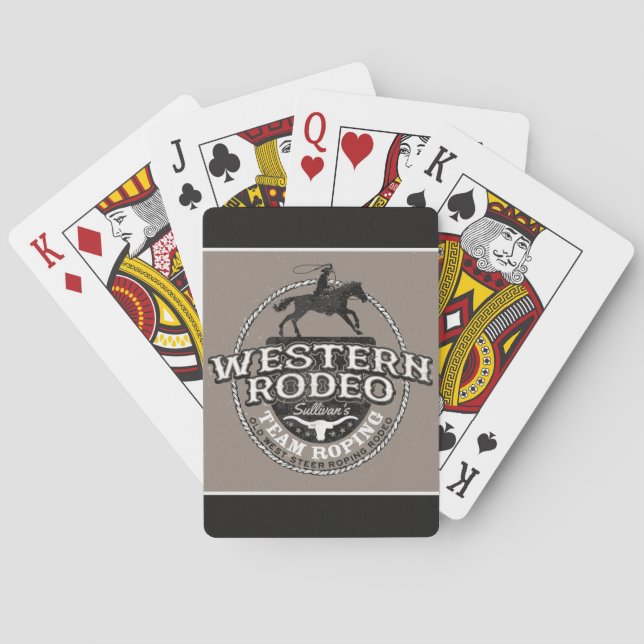 Western Rodeo ADD NAME Old West Steer Roping Roper Poker Cards (Back)