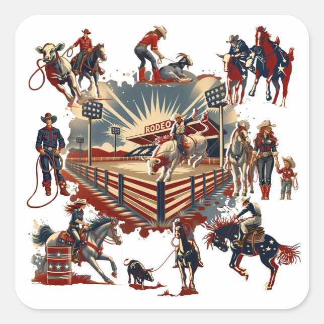 Western Rodeo Arena Cowboy Cowgirl Rodeo Events Square Sticker (Front)