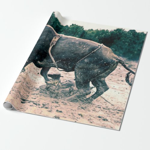 Western Rodeo Black Bull Country Cowboy Rustic Wrapping Paper