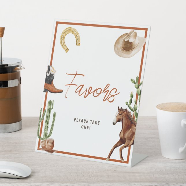 Western Rodeo Boy Shower Favors Pedestal Sign (In SItu)