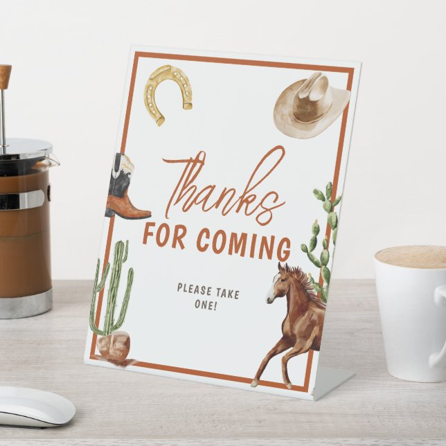 Western Rodeo Boy Thanks for Coming Pedestal Sign (In SItu)