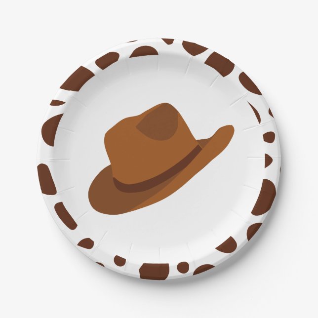 Western Rodeo Brown Cowboy Birthday Paper Plates (Front)