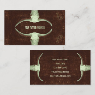 Western Rodeo Brown Rustic Tattoo Shop Bull Skull Business Card