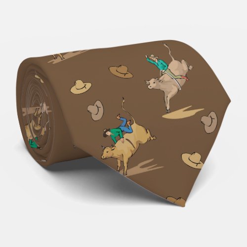 Western Rodeo Bull Riders And Cowboy Hats Necktie