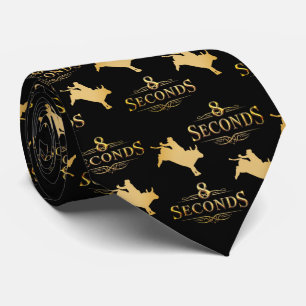 Western Rodeo Bull Riding 8 Seconds Black / Gold Neck Tie