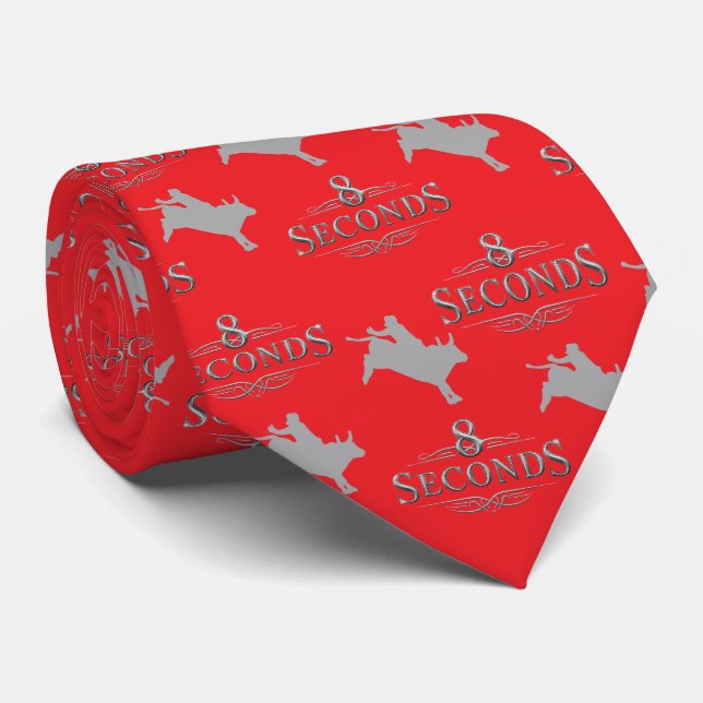 Western Rodeo Bull Riding 8 Seconds Red Neck Tie (Rolled)