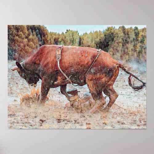 Western Rodeo Bull Rustic Country Cowboy Vintage Poster