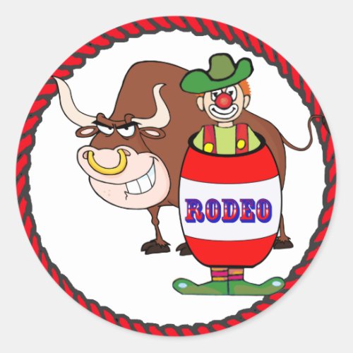 Western Rodeo Clown And Bull Classic Round Sticker