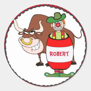 Western Rodeo Clown And Bull Personalize Classic Round Sticker