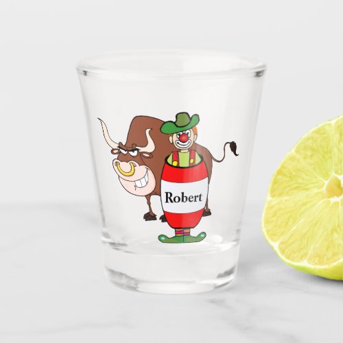 Western Rodeo Clown And Bull Personalized Shot Glass