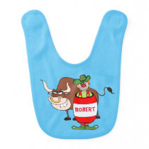 Western Rodeo Clown In Barrel And Bull Personalize Baby Bib