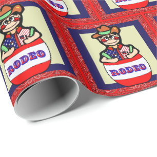 Western Rodeo Clown In Barrel  Red Bandana Wrapping Paper