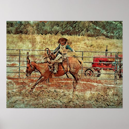 Western Rodeo Country Horse Riding Texture Poster