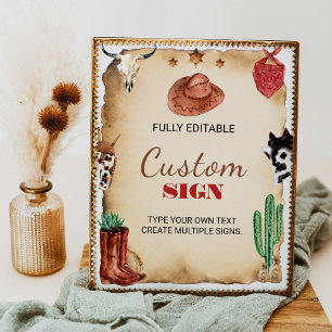Western Rodeo Cowboy 1st Birthday Party Table Sign