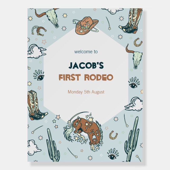 Western Rodeo Cowboy baby Shower Welcome Sign (Front)