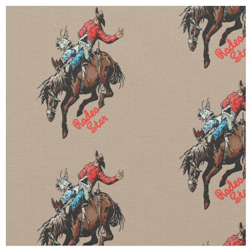 Western Rodeo Cowboy Bareback Bronc Horse Rider Fabric