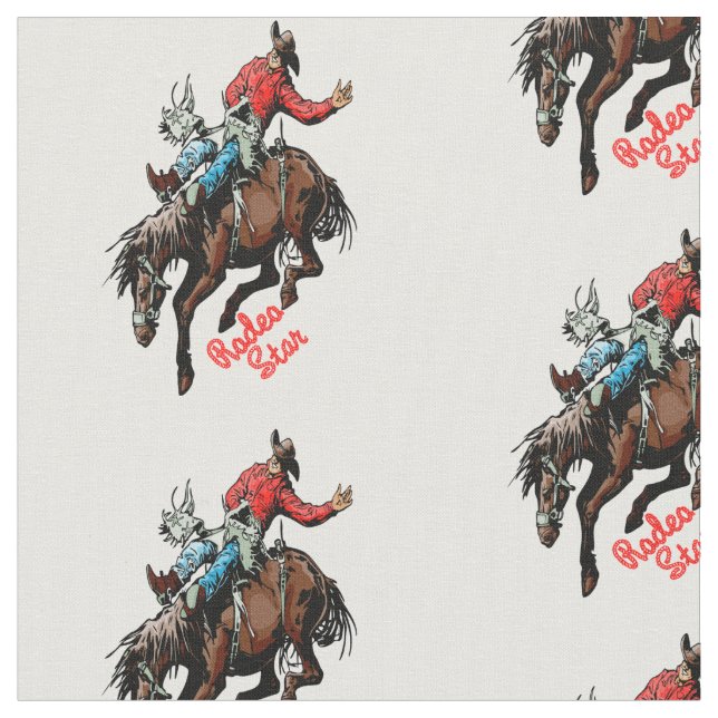 Western Rodeo Cowboy Bareback Bronc Horse Rider Fabric (Close Up)