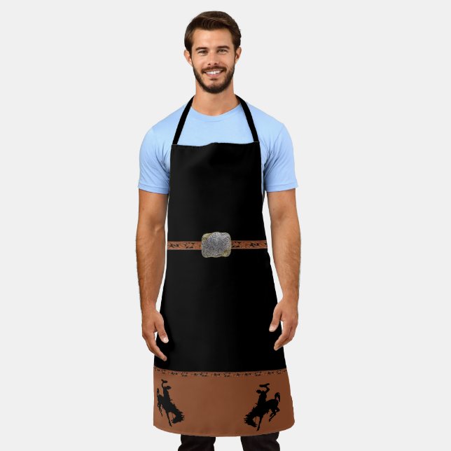 Western Rodeo Cowboy Belt Buckle and  Bronc Riders Apron (Worn)