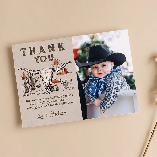 Western Rodeo Cowboy Birthday Photo Thank You Card