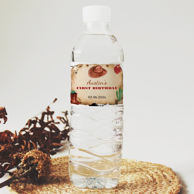 Western Rodeo Cowboy Birthday Water Bottle Label (Creator Uploaded)