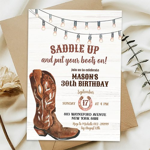 Western Rodeo Cowboy Boots Birthday Invitation
