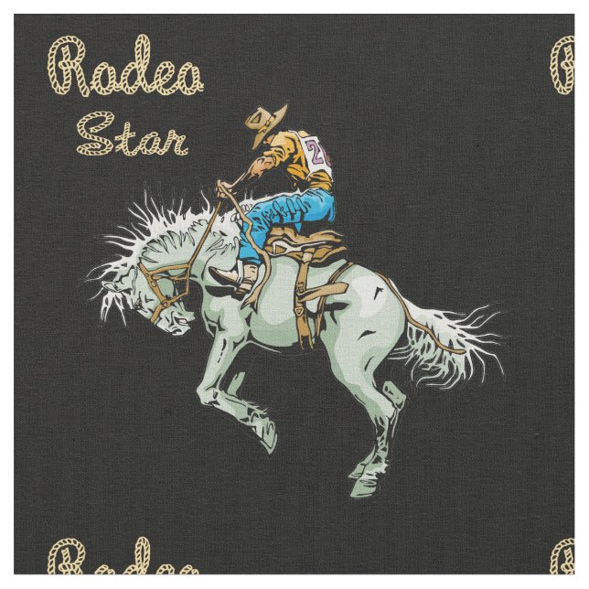 Western Rodeo Cowboy Bronc Rider Fabric (Close Up)