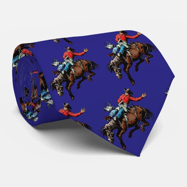 Western Rodeo Cowboy Bronc Rider Mens Necktie (Rolled)