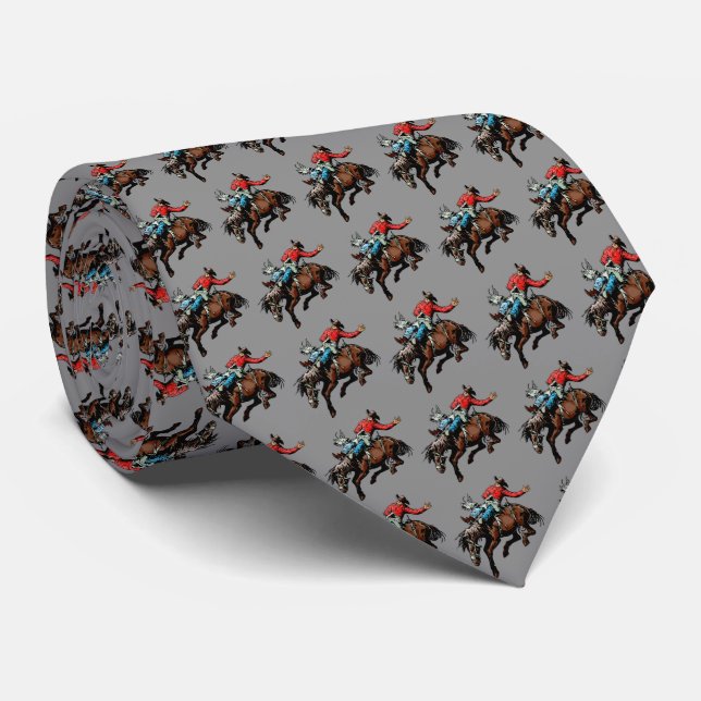 Western Rodeo Cowboy Bronc Rider Mens Necktie (Rolled)